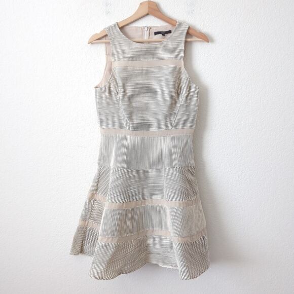 Tibi Fit Flare Dress Womens 6 Textured Gray White Sleeveless Layered High Neck - Picture 1 of 5